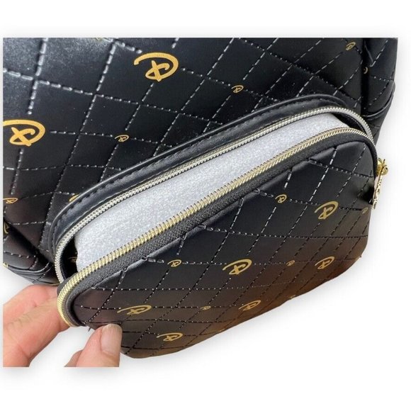 Disney x Loungefly‎ Gold Icon Black Quilted Mini Backpack Faux Leather Hot Topic main image 13